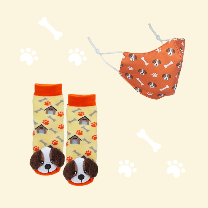 St. Bernard Puppy Face Mask & Socks Set