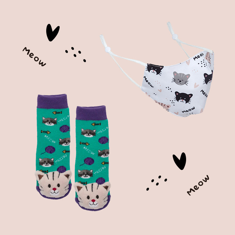 Cat Face Mask & Socks Set