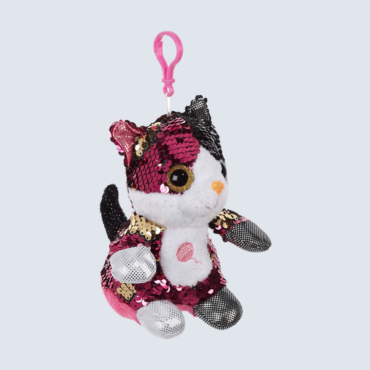 Black and Pink Sequin Kitten Keychain